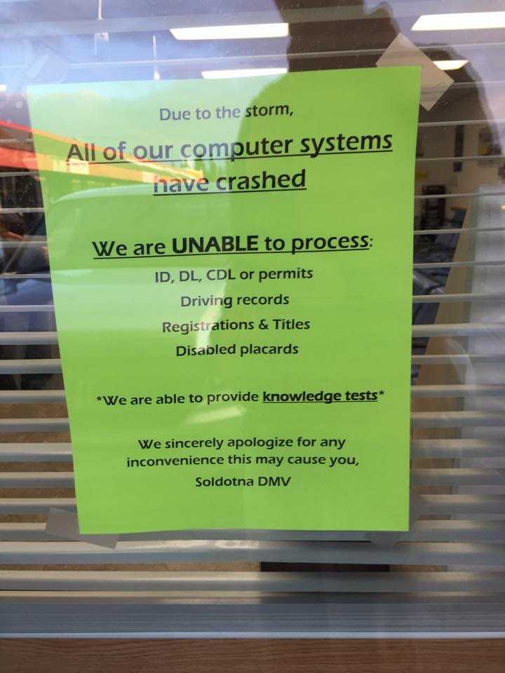 Contributed photo The Soldotna DMV office is operating at limited capacity on Thursday Dec. 31, 2015 after its internet connection failed.