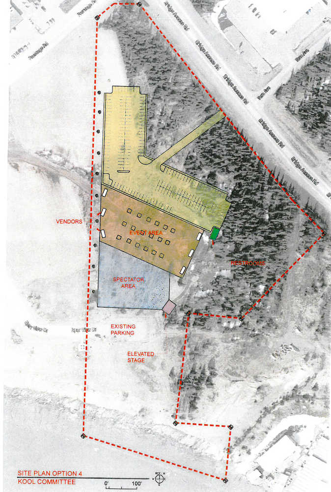 Photo courtesy City of Kenai This satellite image showing a possible arrangement of the stage complex planned for Kenai's Millennium Square is included in a draft report of he Kenai Outdoor Opportunity Location Committee, a group planning development in the vacant feild east of the Kenai Senior Center.