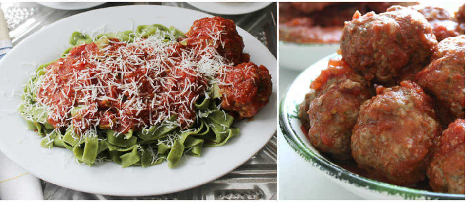 Pasta and homemade meatballs with tomatoe sauce