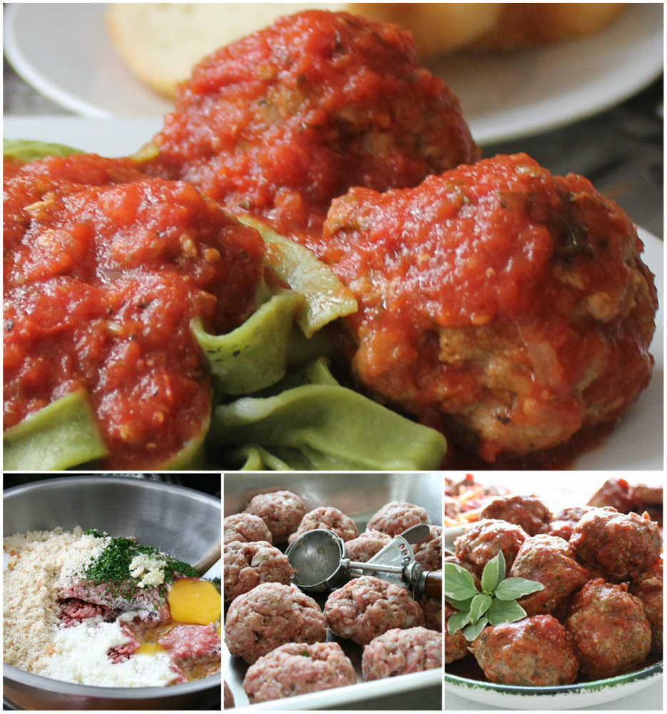 Pasta and homemade meatballs with tomatoe sauce
