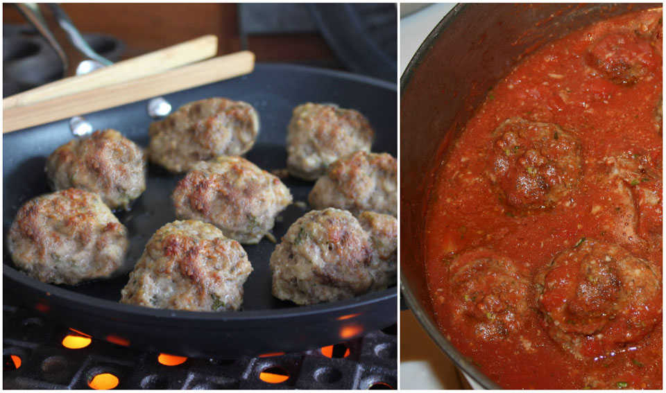 Pasta and homemade meatballs with tomatoe sauce