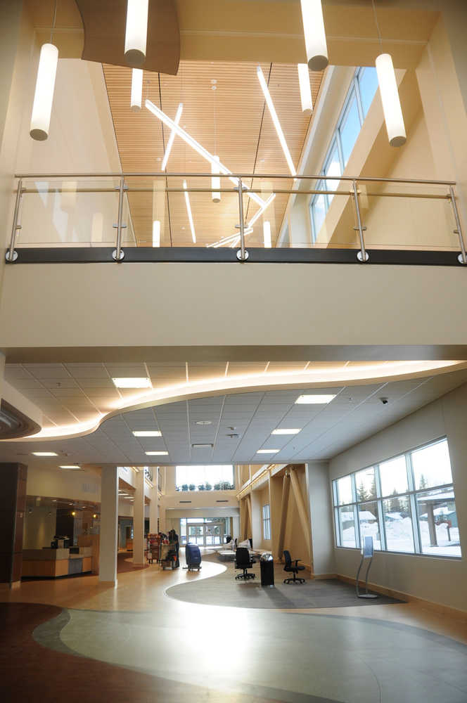 Photo by Elizabeth Earl/Peninsula Clarion The entryway to the River Pavilion, the new wing of Central Peninsula Hospital in Soldotna, was recently finished. Doctors will move in in February, and a public open house will follow.