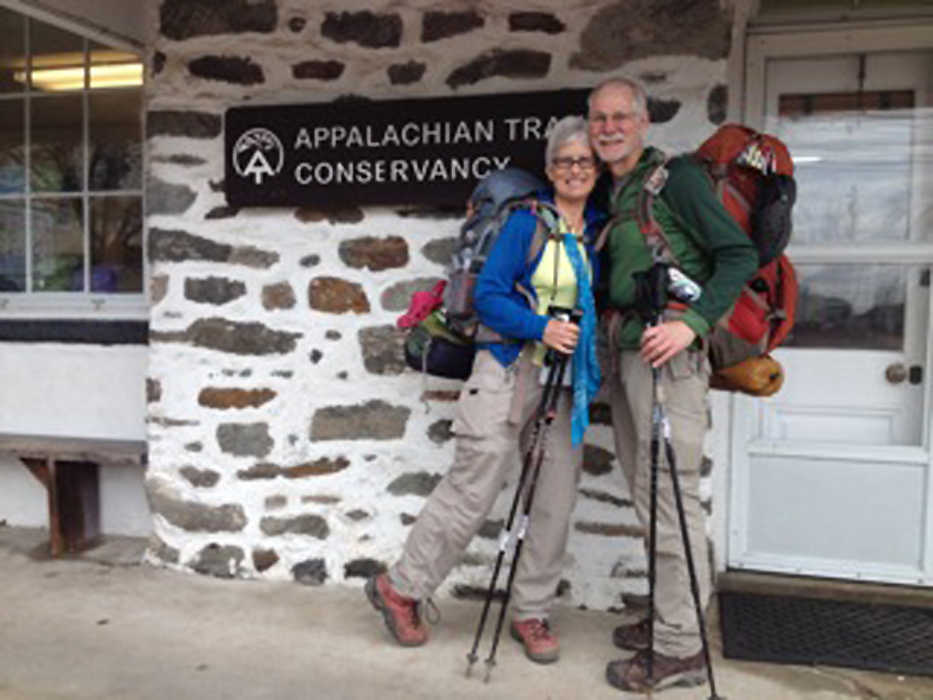 The Rhyners visit the at the Appalachian Trail Conservancy in Harpers Ferry, West Virginia, in March 2015. (Photo courtesy Tom and Mary Rhyner)