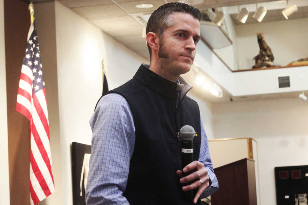 AK LNG project advisor Jeff Raun listens to a question during a public information meeting on the project's local future efforts on Saturday, Feb. 20, 2016.