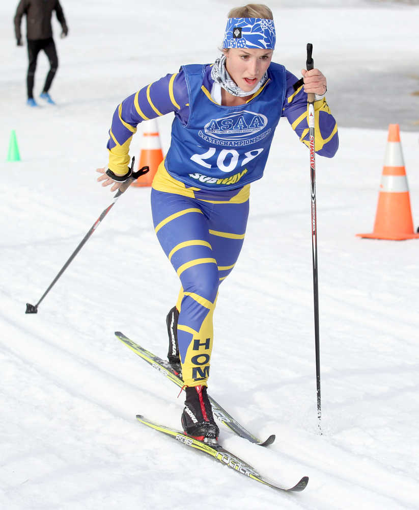 Photo by Caitlin Skvorc/Frontiersman.com Homer's Rachel Ellert strides on her way to finishing 51st in the 7.5-kilometer classic race at the State Nordic Ski Championships at Kincaid Park in Anchorage.
