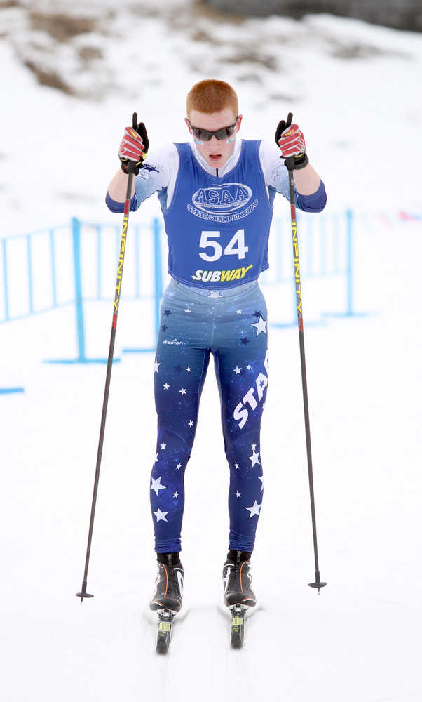 Photo by Caitlin Skvorc/Frontiersman.com Soldotna's Jeremy Kupferschmid double-poles while finishing 41st in the 10-kilometer classic race Friday at the State Nordic Ski Championships at Kincaid Park in Anchorage.