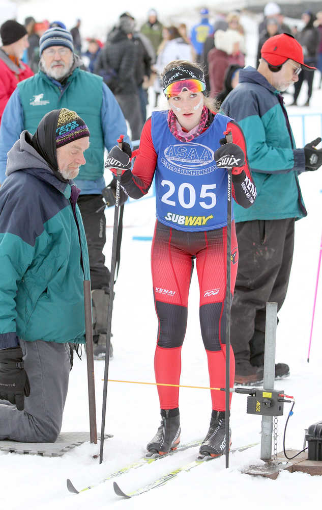 Photo by Caitlin Skvorc/Frontiersman.com Kenai Central's Addison Gibson waits to start the 7.5-kilomter classic race Friday at the State Nordic Ski Championships at Kincaid Park in Anchorage. Gibson would finish 21st.