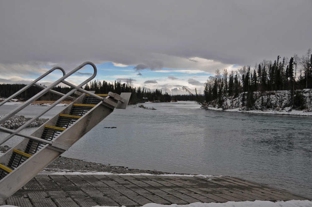 Photo by Elizabeth Earl/Peninsula Clarion The snowbound Chugach Mountains overlook Bing's Landing on Monday, March 7, 2016. Bing's Landing will undergo some construction this summer to add new light-penetrating walkways, a new access road and a new parking space, among other renovations.