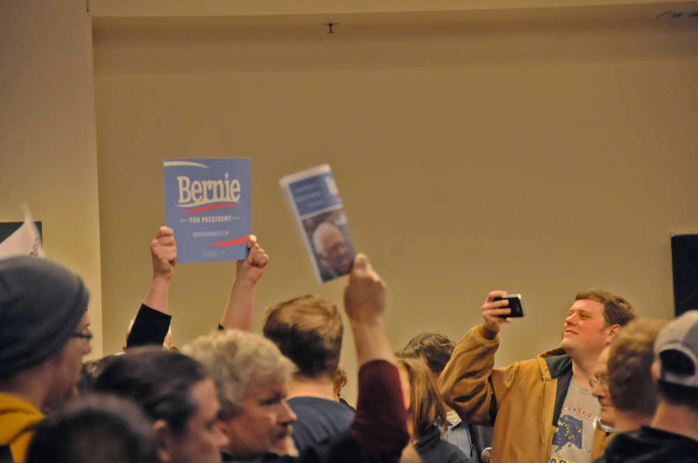 Photo by Elizabeth Earl/Peninsula Clarion Bernie Sanders showed a decisive lead in the Alaska Democratic caucuses Saturday. Supporters from the Kenai Peninsula caucused at Kenai's Challenger Learning Center, where approximatley three-quarters of the attendees supporting Sanders.