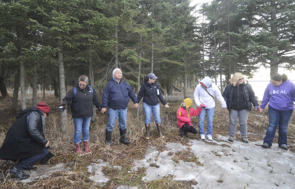 Photo by Megan Pacer/Peninsula Clarion Alan Boraas, a profossor of Anthropology at Kenai Peninsula College, orients a group of Kenaitze Indian Tribe members, students and other college faculty at Kalifornsky Village on Thursday, March 24, 2016 off of Kalifornsky Beach Road in Alaska.