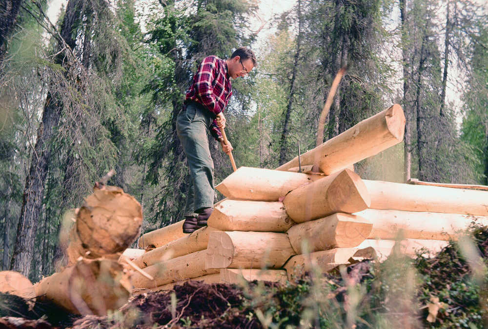 A younger Jerry Deppa builds Finger Lakes Cabin on Kenai National Wildlife Refuge in 1965 - over 50 years ago. (Photo courtesy Jerry Deppa)