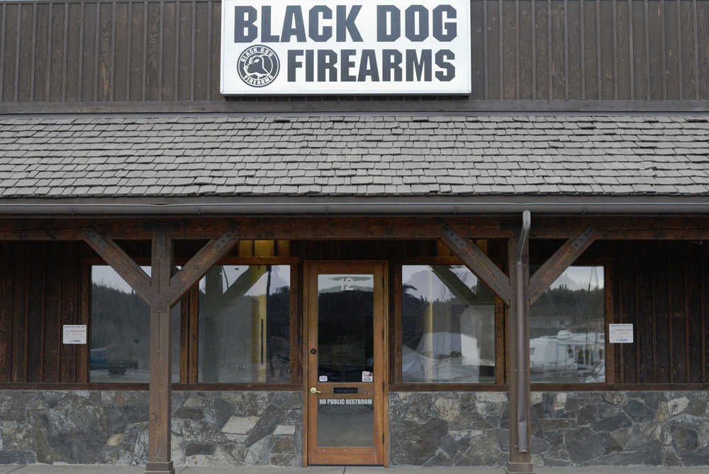 The storefront of Black Dog Firearms on Friday, April 1 in Soldotna.