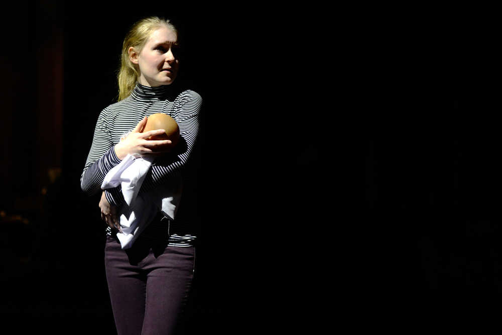 Soldotna High School senior Kayla Haeg plays "Joan" during an uncostumed rehearsal of The Giver on Thursday, March 31 in the Soldotna High School auditorium.