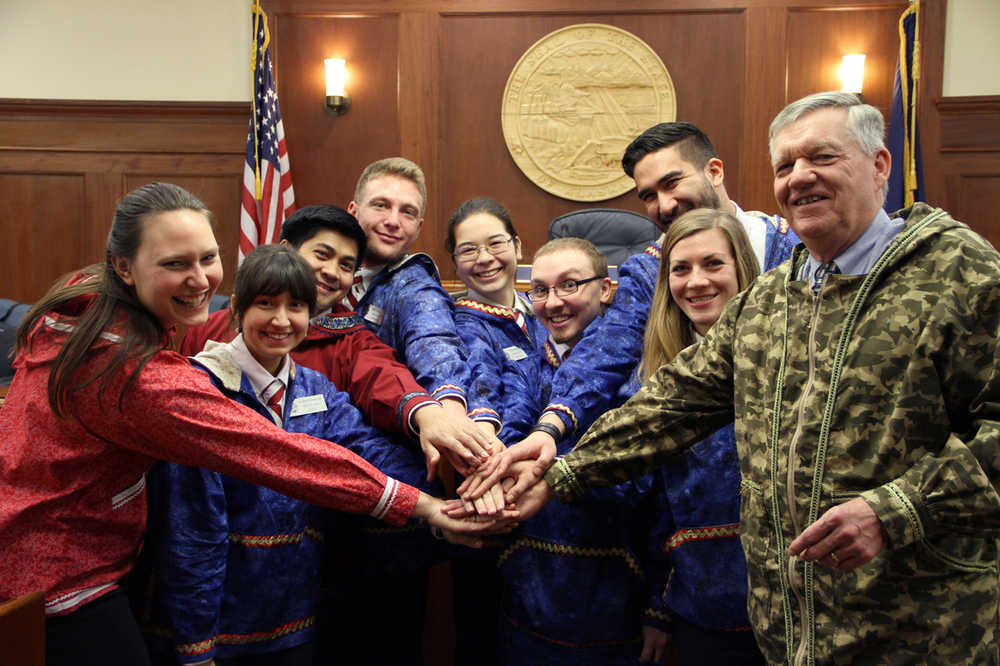 Jamie Belle Hunt, second from right, is serving as a Senate Page during the legislative session in Juneau. (Photo courtesy office of Sen. Charlie Huggins)