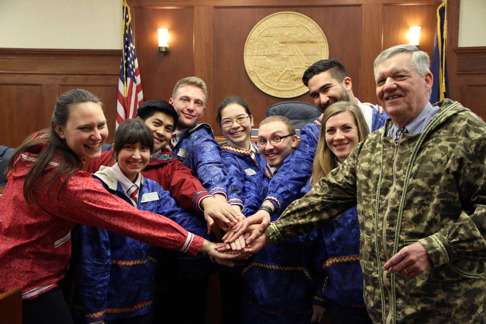 Jamie Belle Hunt, second from right, is serving as a Senate Page during the legislative session in Juneau. (Photo courtesy office of Sen. Charlie Huggins)