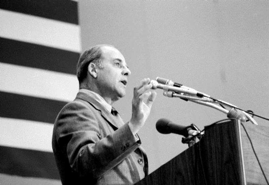 U.S. Senator Gaylord Nelson, founder of Earth Day, speaking on April 22, 1970 in Denver, Colorado. (Photo courtesy Wisconsin Historical Society)