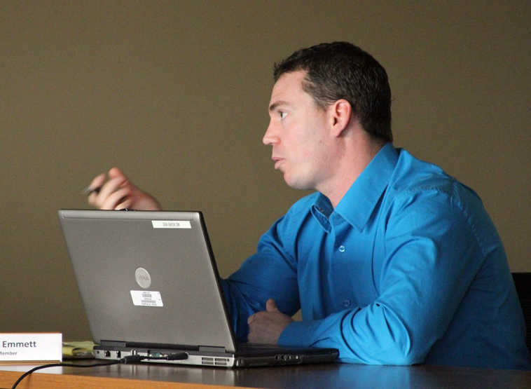 Alaska Marijuana Control Board member Brandon Emmett speaks during a meeting in Anchorage, Alaska, Wednesday, April 27, 2016. Alaska will be the first state in the nation to allow the onsite consumption of marijuana at some retails stores, and the board was considering regulations for that. (AP Photo/Mark Thiessen)