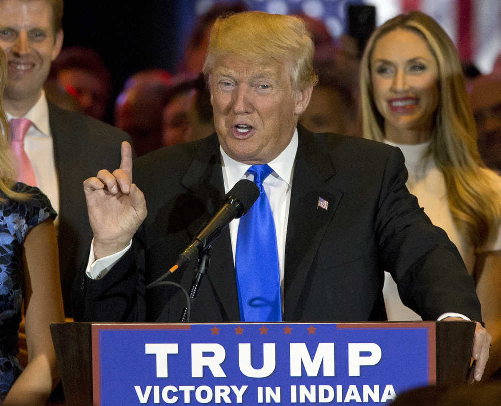 Republican presidential candidate Donald Trump speaks during a primary night news conference, Tuesday, May 3, 2016, in New York. (AP Photo/Mary Altaffer)