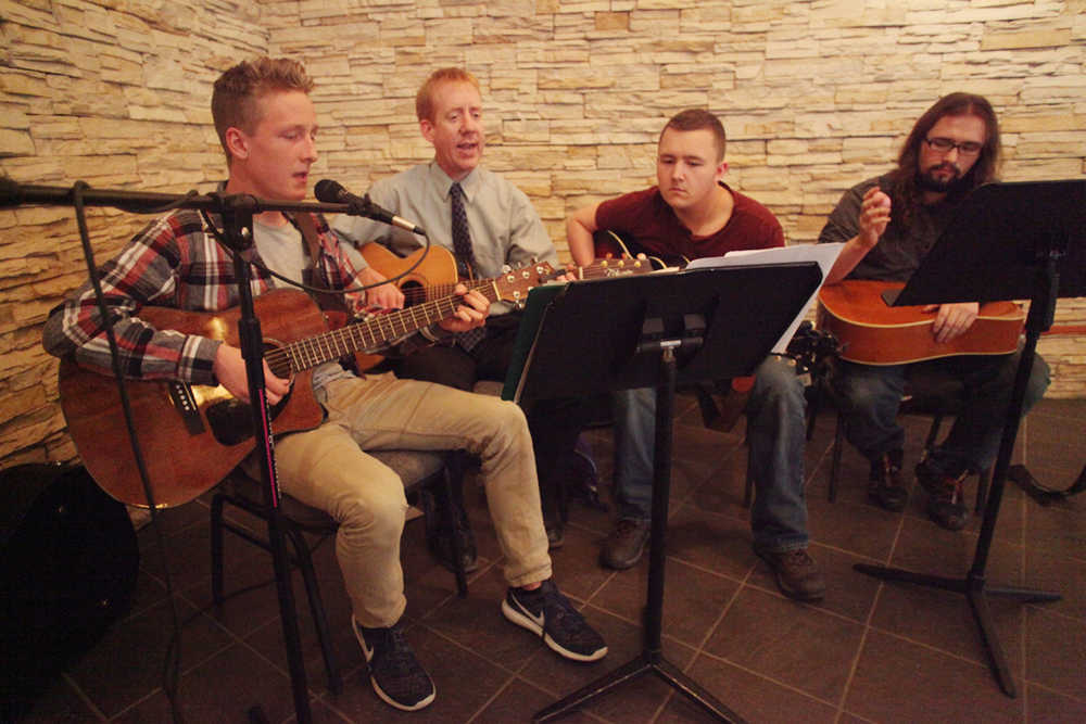 Photo by Kelly Sullivan/ Peninsula Clarion Soldotna High School music teacher Kent Peterson Wednesday, May 4, 2016, at the Alaska Christian College in Soldotna, Alaska.