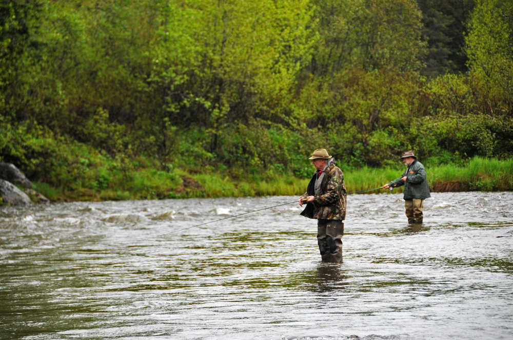 Photo by Elizabeth Earl/Peninsula Clarion Fishermen tossed their lines in the water for the first day of fishing on the Anchor River on Saturday, May 21, 2016. The Anchor River is open for king salmon fishing on May 28-30 and on Wednesdays and weekends in June.