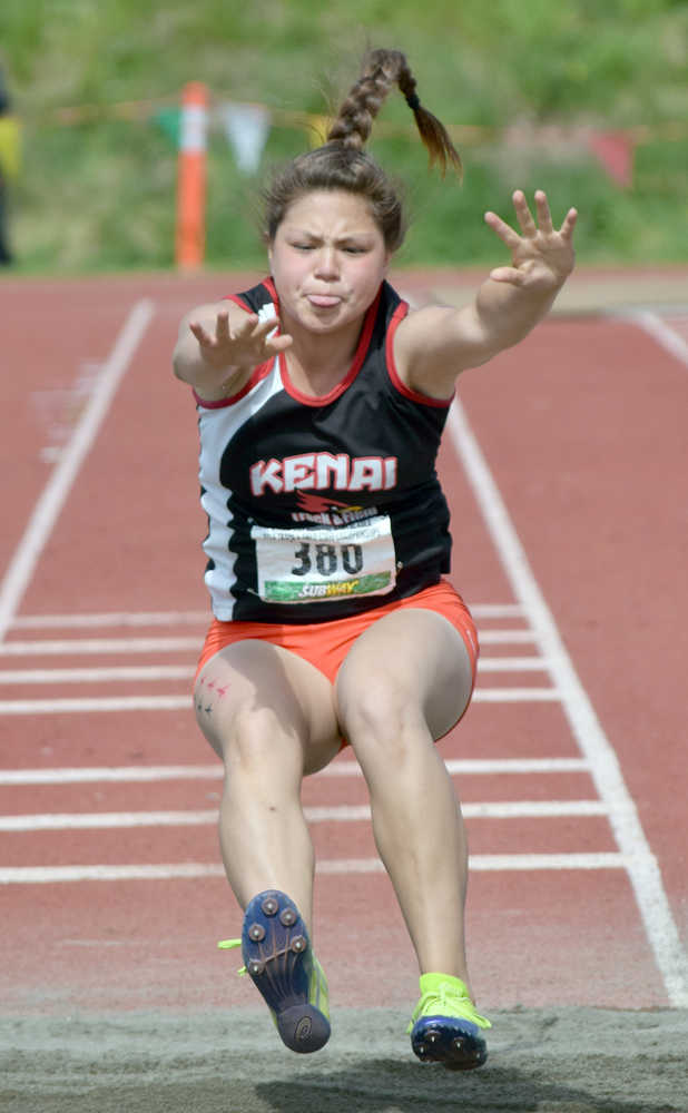 Photo by Joey Klecka/Peninsula Clarion Kenai Central's Julieanne Wilson competes in the 4A girls long jump event Saturday at the state track and field championships at Dimond Alumni Field in Anchorage.
