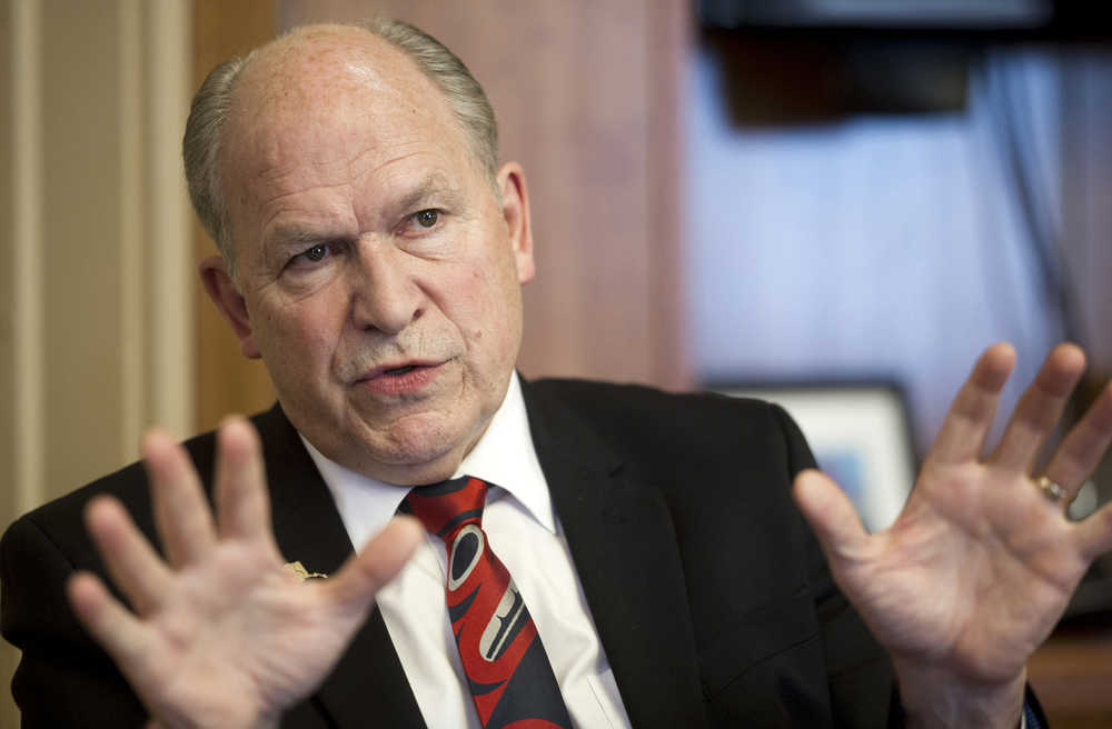 Gov. Bill Walker speaks during an interview in his Capitol office in April. One of the key elements of Walker's plan to reduce the budget deficit, SB 128, was voted down Friday by the House Finance Committee.