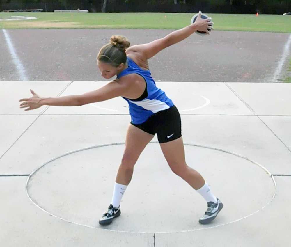 Photo provided by Karlee McQuillen Soldotna High School graduate Paige Blackburn practices the discus in Florida recently.