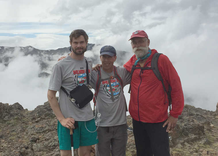 Forest Wagner, left, is shown on Flattop  near Anchorage with Andy Sterns, center, and Joe Wagner, Forest's father, on June 25. (Photo courtesy Forest Wagner)