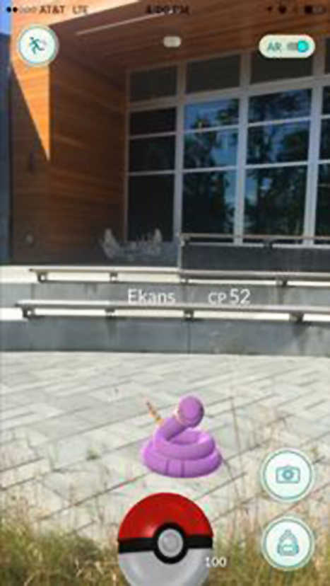 This virtual snake, an Ekans, was spotted at the Refuge Visitor Center through the augmented reality of Pokemon Go. No real snakes are found in the state, otherwise. (Image courtesy Kenai National Wildlife Refuge)