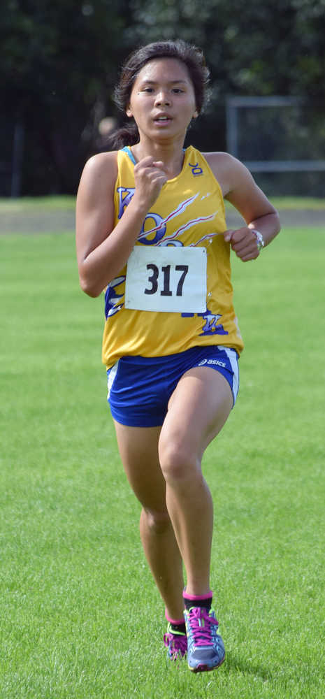 Photo by Jeff Helminiak/Peninsula Clarion Kodiak's Honey Rose Macatuno wins the junior-senior girls race Monday at the Nikiski Class Races at Nikiski High School.