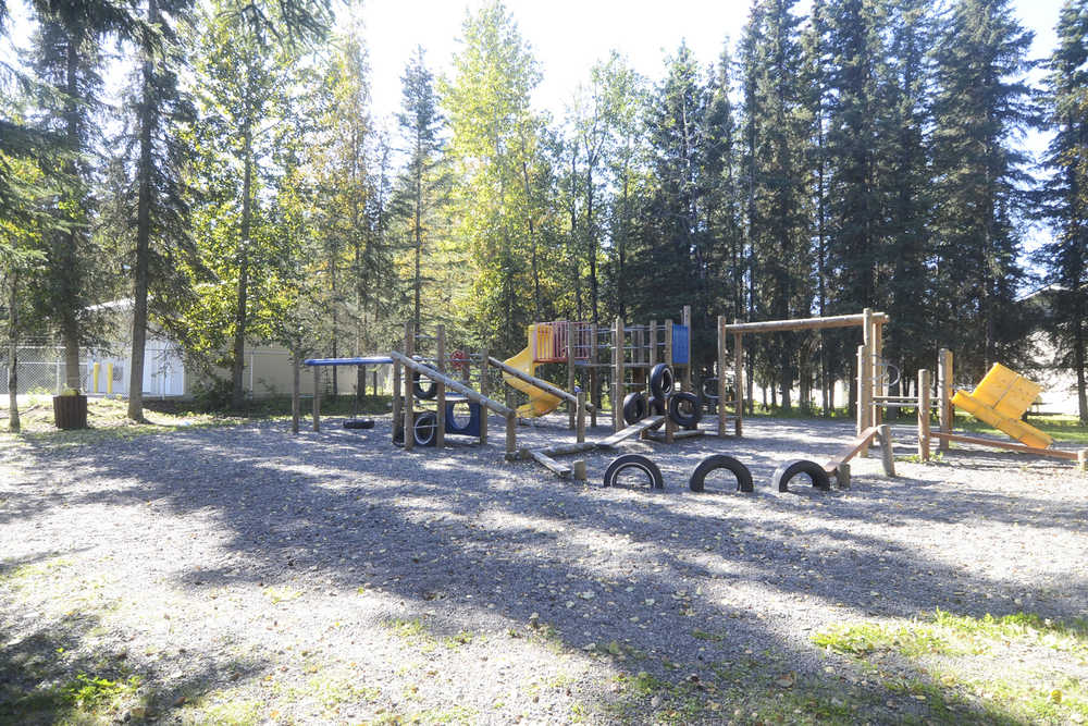 Photo by Megan Pacer/Peninsula Clarion This portion of Aspen Park, pictured Tuesday, Aug. 30, 2016 in Soldotna, Alaska, has playground equipment and is slated for updated fall protection. It will be updated along with the rest of Aspen Park through the plans to turn it into a dog park.