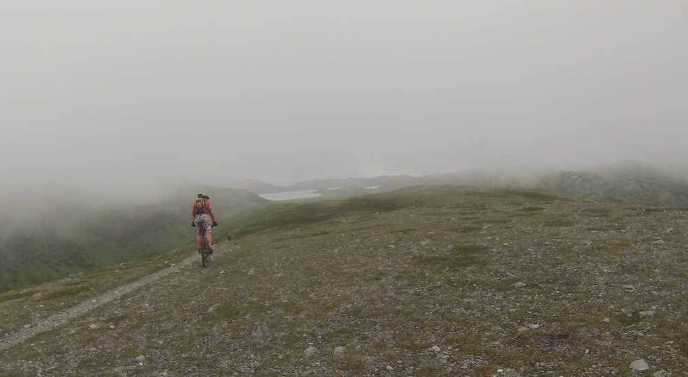 A mountain biker follows the Lost Lake Trail toward Lost Lake on a recent afternoon. Portions of the Lost Lake and Primrose trails in Chugach National Forest near Seward are some of the most technically challenging mountain bike rides on the peninsula. (Photo by Will Morrow/Peninsula Clarion)