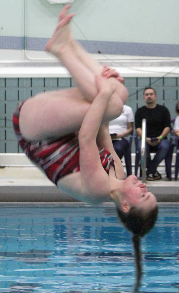 Photo by Joey Klecka/Peninsula Clarion Kenai's Mikaela Pitsch competes in diving at the state swimming and diving meet Saturday at Bartlett High School in Anchorage.