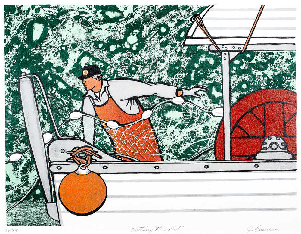 Photo courtesy of ARTSpace Alaska This undated lithograph by Jim Evenson is titled "Setting the Net."