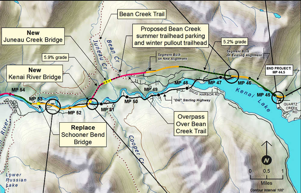 Alaska Department of Transportation This map from an Alaska Department of Transportation website shows the preferred route of the 5.5-mile Cooper Landing bypass, expected to be added to the Sterling Highway around 2018.