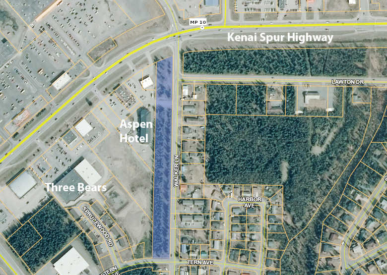 Kenai Peninsula Borough, modified by the Peninsula Clarion The blue-shaded area of this Kenai Peninsula Borough map shows the Walker strip in Kenai, a wooded city-owned property between the residential nieghborhood on Walker Lane and the commercial center to the west. The Kenai comprhensive plan, passed Wednesday, gives the northern highway-fronting area of the Walker strip a general commercial designation while designating the rest as parks, recreation, and open space.