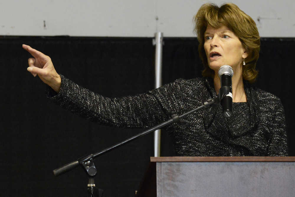 Photo by Megan Pacer/Peninsula Clarion Republican U.S. senator Lisa Murkowski addresses a crowd during a keynote speech during the Alaska Chamber's 2016 Fall Forum on Thursday, Oct. 13, 2016 at the Kenai Shopping Center in Kenai, Alaska. She was one of several speakers throughout the Alaska Chamber's 2015 Fall Forum hosted in Kenai this week.