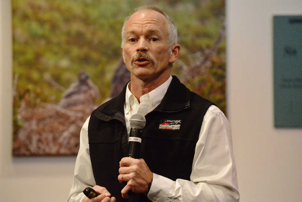 Ben Boettger/Peninsula Clarion Homer Electric Association General Manager Brad Janorschke presents his arguments for HEA's deregulation to members of the Kenai Chamber of Commerce on Wednesday, Oct. 19, 2016 at the Kenai Visitor's Center in Kenai, Alaska.