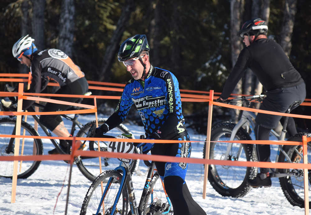 Photo by Joey Klecka/Peninsula Clarion Race winner James Stull of Anchorage makes his way through the "polar vortex" section of the course Saturday afternoon at the Tsalteshi Trails.