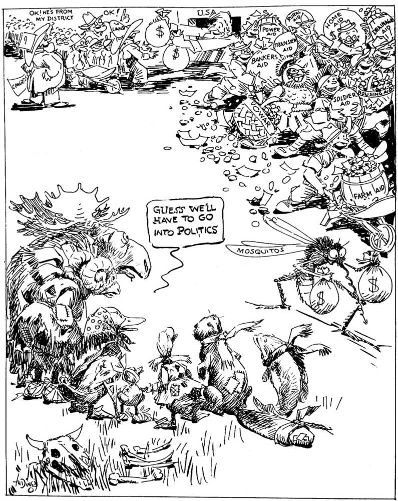 Political cartoon by Ding Darling from 1936 titled "Nobody's Constituents." The University of Iowa hosts a data base archive of his cartoons at http://digital.lib.uiowa.edu/ding/.(Courtesy of the Jay N. 'Ding' Darling Wildlife Society).