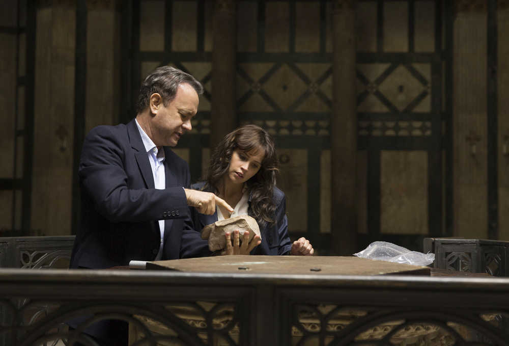 In this image released by Sony Pictures, Tom Hanks, left, and Felicity Jones appear in a scene from, "Inferno." (Jonathan Prime/Sony Pictures via AP)