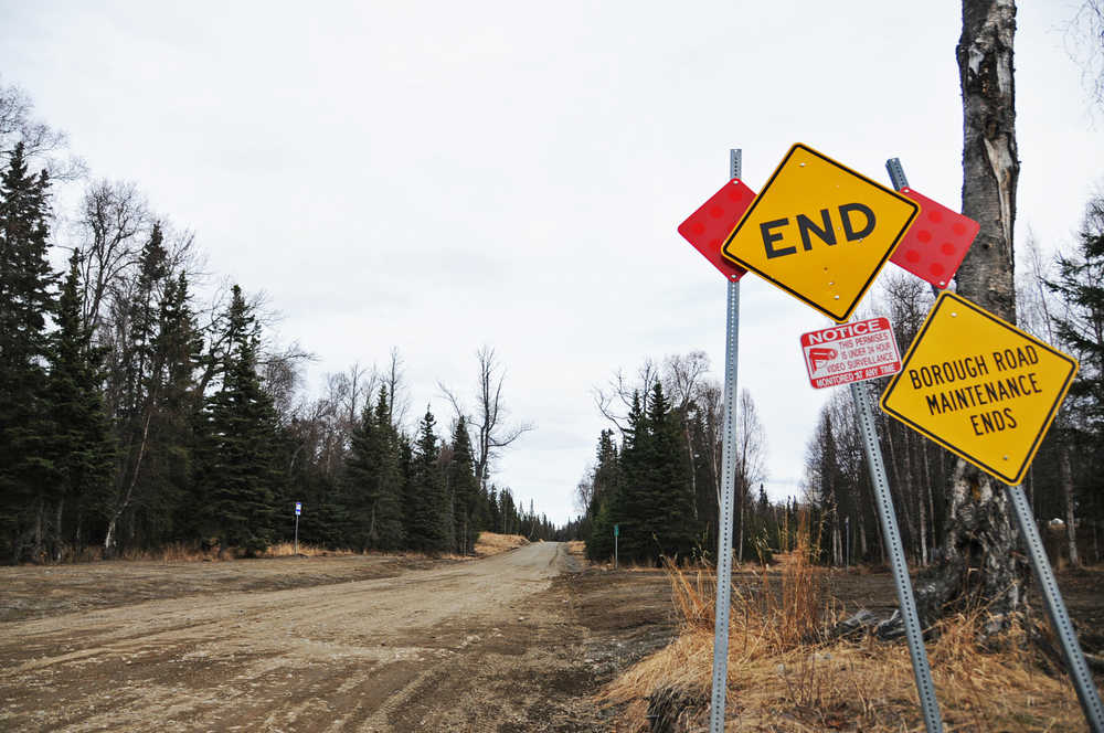 Photo by Elizabeth Earl/Peninsula Clarion The road to Gray Cliff and Moose Point extends past the pavement in Captain Cook State Park, shown on Monday, April 11, 2016. Apache Corporation, which was exploring for oil and gas in the area, had announced plans to extend the road to Gray Cliff before the company's withdrawal from Alaska in March 2016. The company is engaged in talks with the Kenai Peninsula Borough to potentially donate its preliminary environmental and engineering work to the borough so it could pick up the project.
