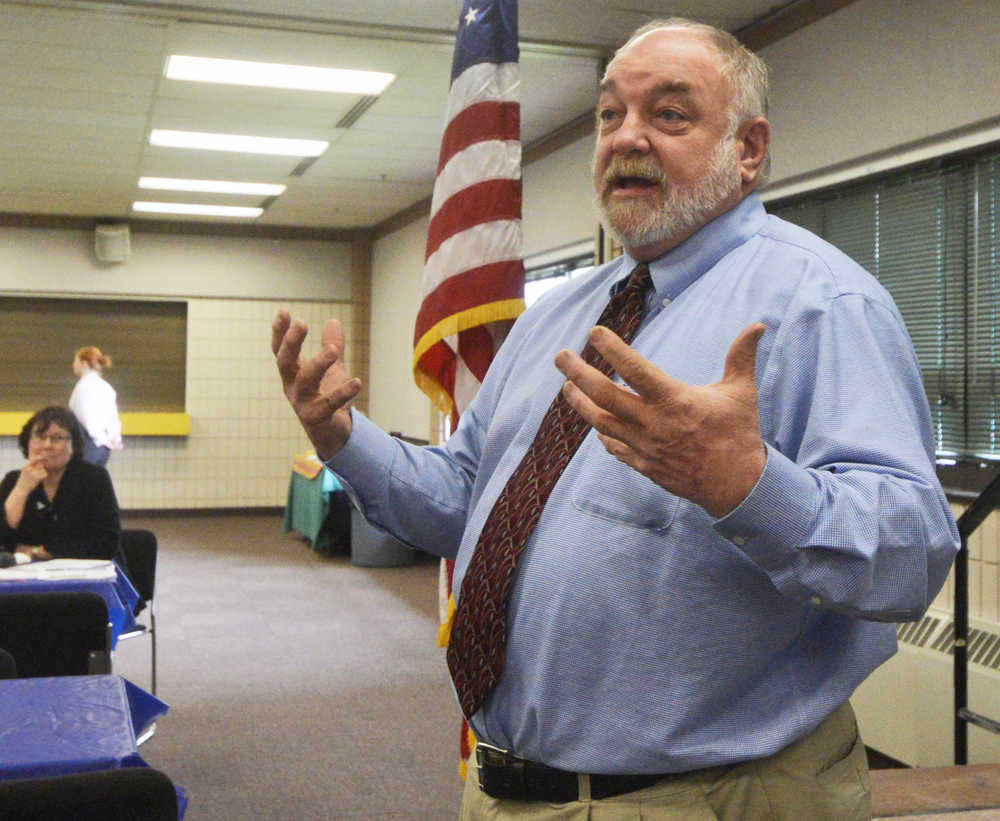 Photo by Megan Pacer/Peninsula Clarion In this May 3, 2016 file photo, outgoing Kenai City Manager Rick Koch speaks at the Soldotna Sports Complex in Soldotna. On December 31 Koch will officially leave the post of Kenai City Manager, which he's held since February 2006, to be replaced by Paul Ostrander.