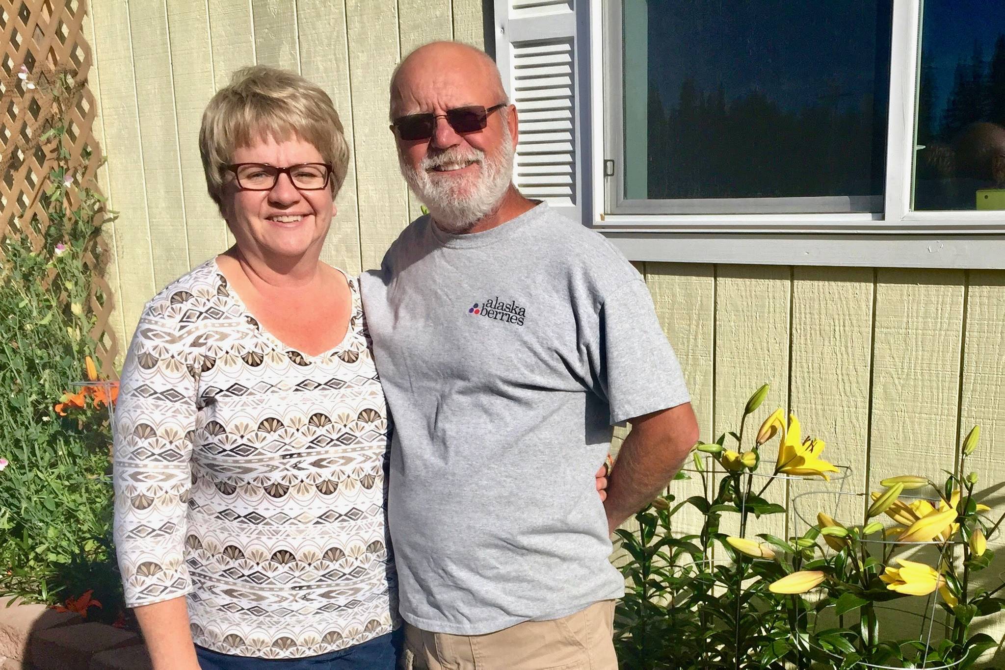 Laurie and Brian Olson at their farm on Wednesday, Aug. 15, 2018, near Soldotna, Alaska. The couple was recently named Farm Family of the Year by the Alaska State Fair. (Photo by Victoria Petersen/Peninsula Clarion)