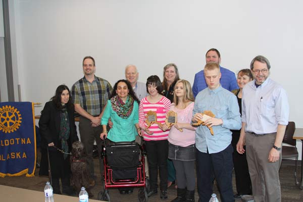 Braille Competitors Maria Maes, Destiny Schmidt, Malikhi Hansen, coaches & supporters of the KPBSD 1st Braille Challenge.