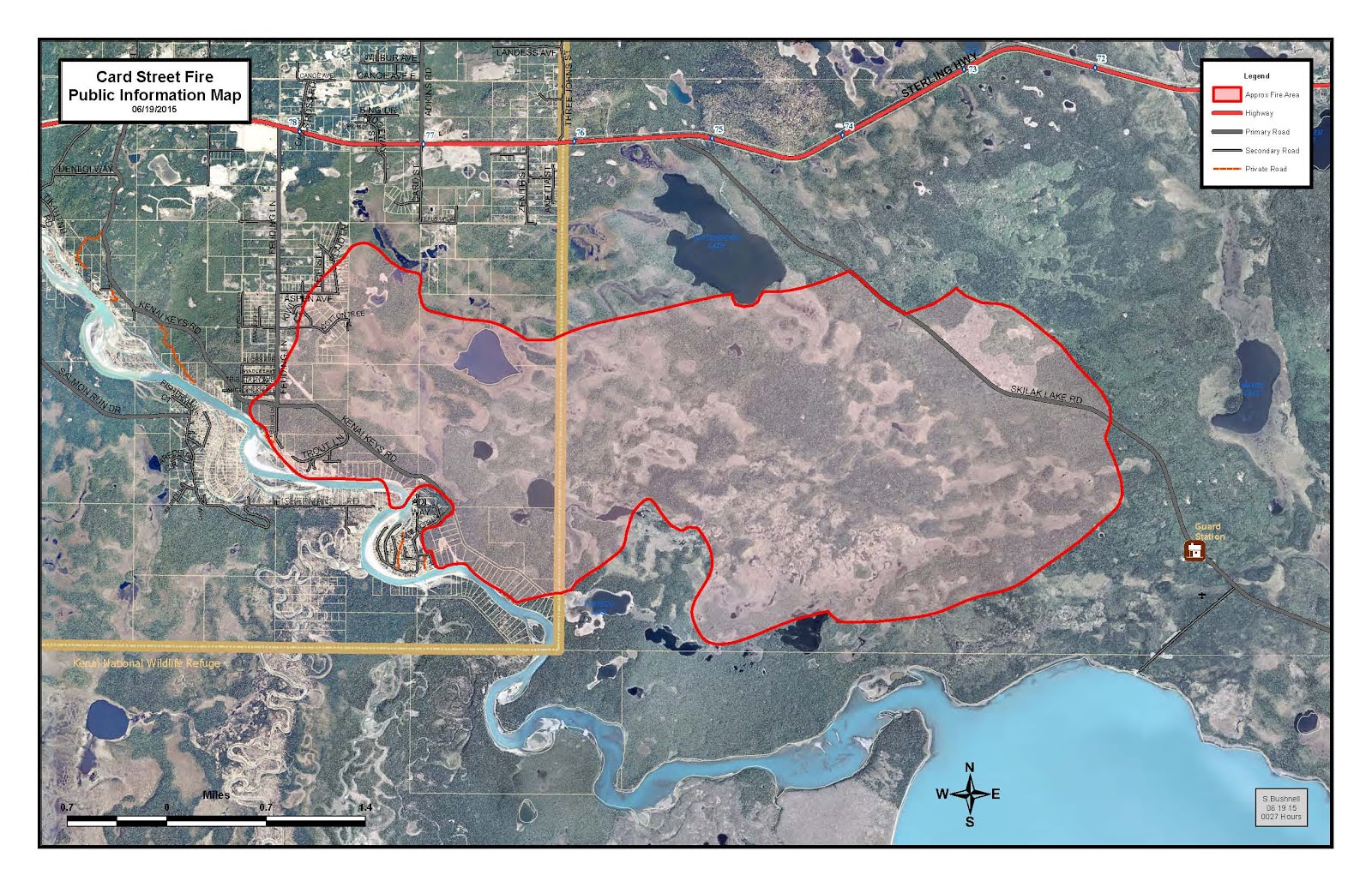 The Kenai Peninsula Borough Office of Emergency Managemnet has released this Alaska Division of Forestry map of the perimeter of the Card Street fire in Sterling as of noon Tuesday.