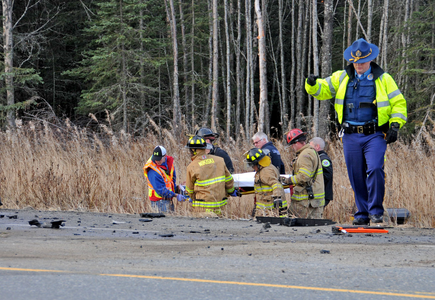 Nikiski Fire and the Alaska State Troopers responded to a motor vehicle collision at Mile 17 of the Kenai Spur Highway Friday morning. One of the drivers was evacuated in a LifeMed Alaska helicopter while the other was taken in a Nikiski Fire ambulance.