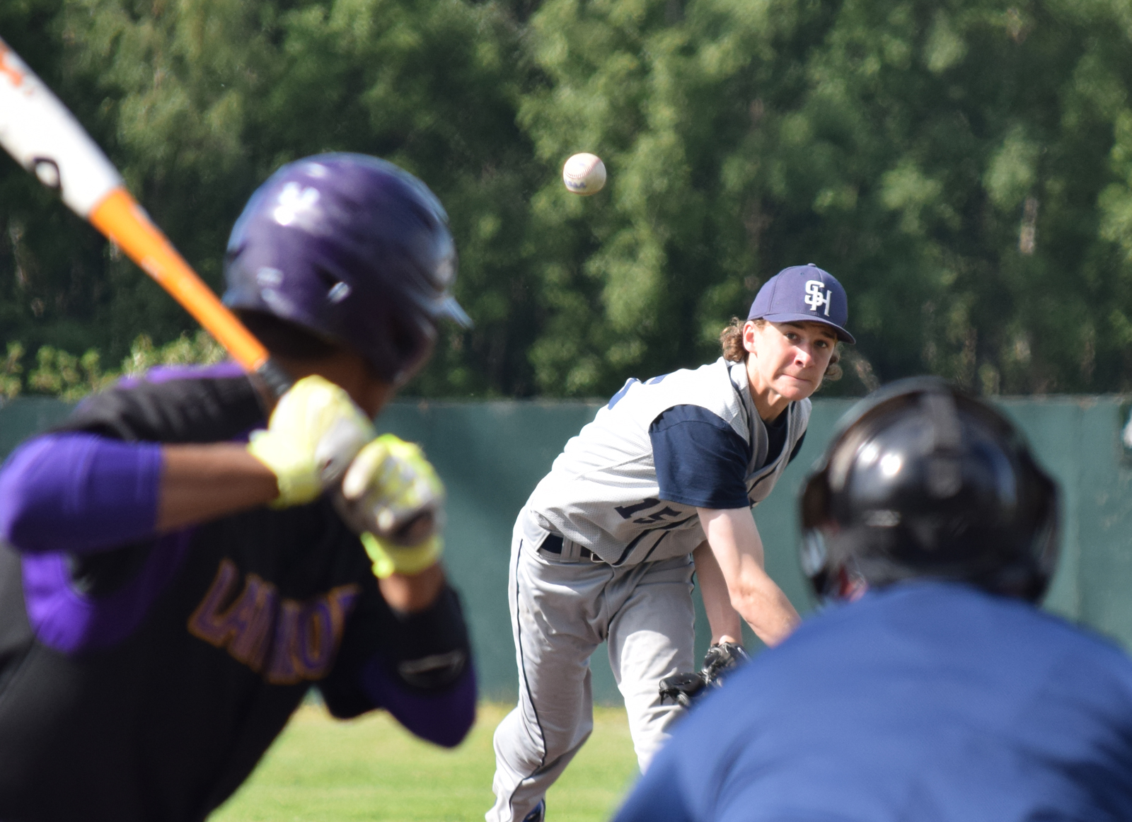 Soldotna pitcher Matthew Daugherty offers up a pitch to a Lathrop batter Friday at the state baseball tournament at Mulcahy Field in Anchorage.