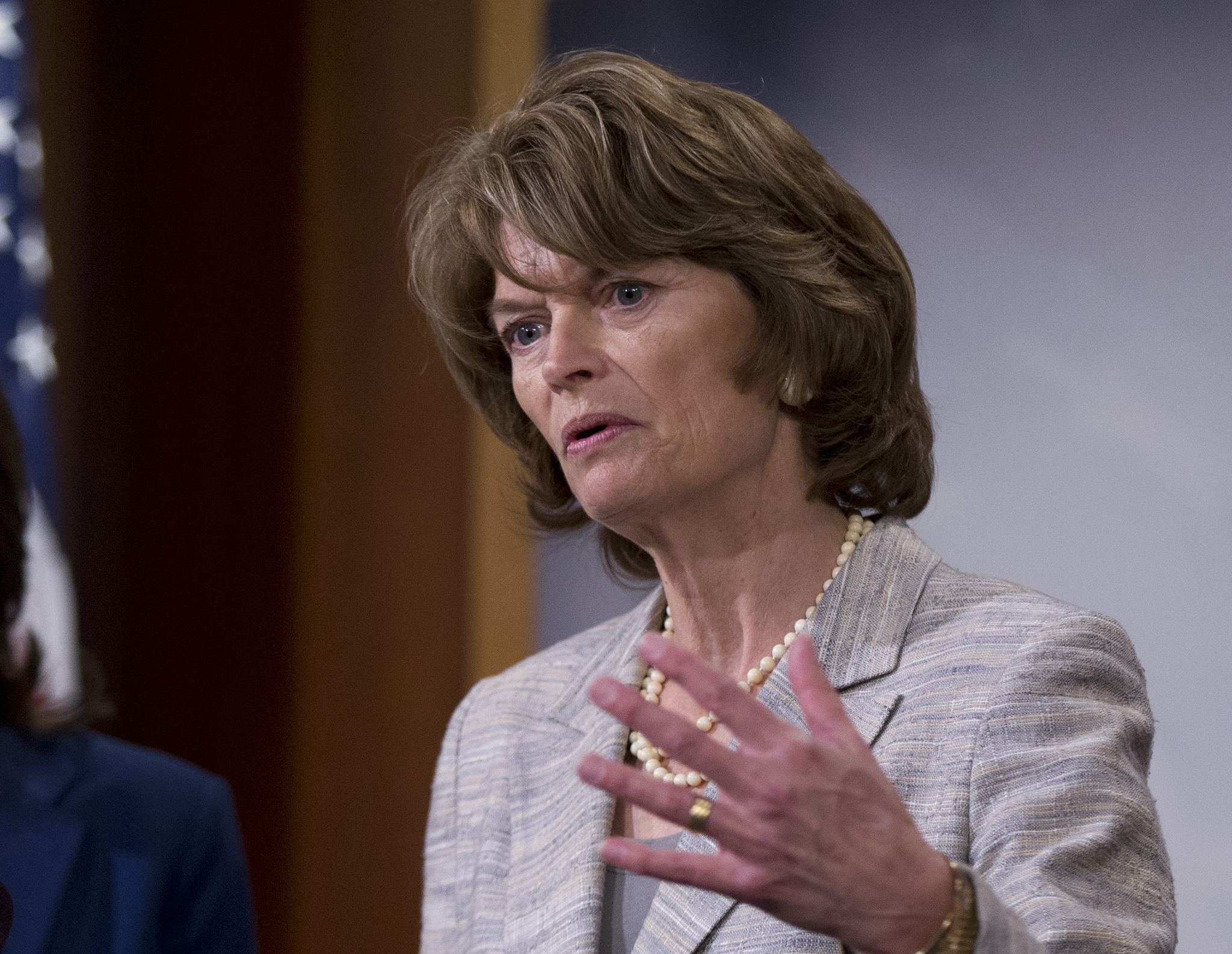 FILE In this April 20, 2016 file photo, Sen. Lisa Murkowski, R-Alaska speaks during a news conference on Capitol Hill in Washington. Betsy DeVos bid to become education secretary could be in trouble. Two Republican senators, Susan Collins of Maine and Lisa Murkowski of Alaska, announced their opposition to DeVos in speeches on the Senate floor Wednesday, Feb. 1, 2017. (AP Photo/Manuel Balce Ceneta, File)