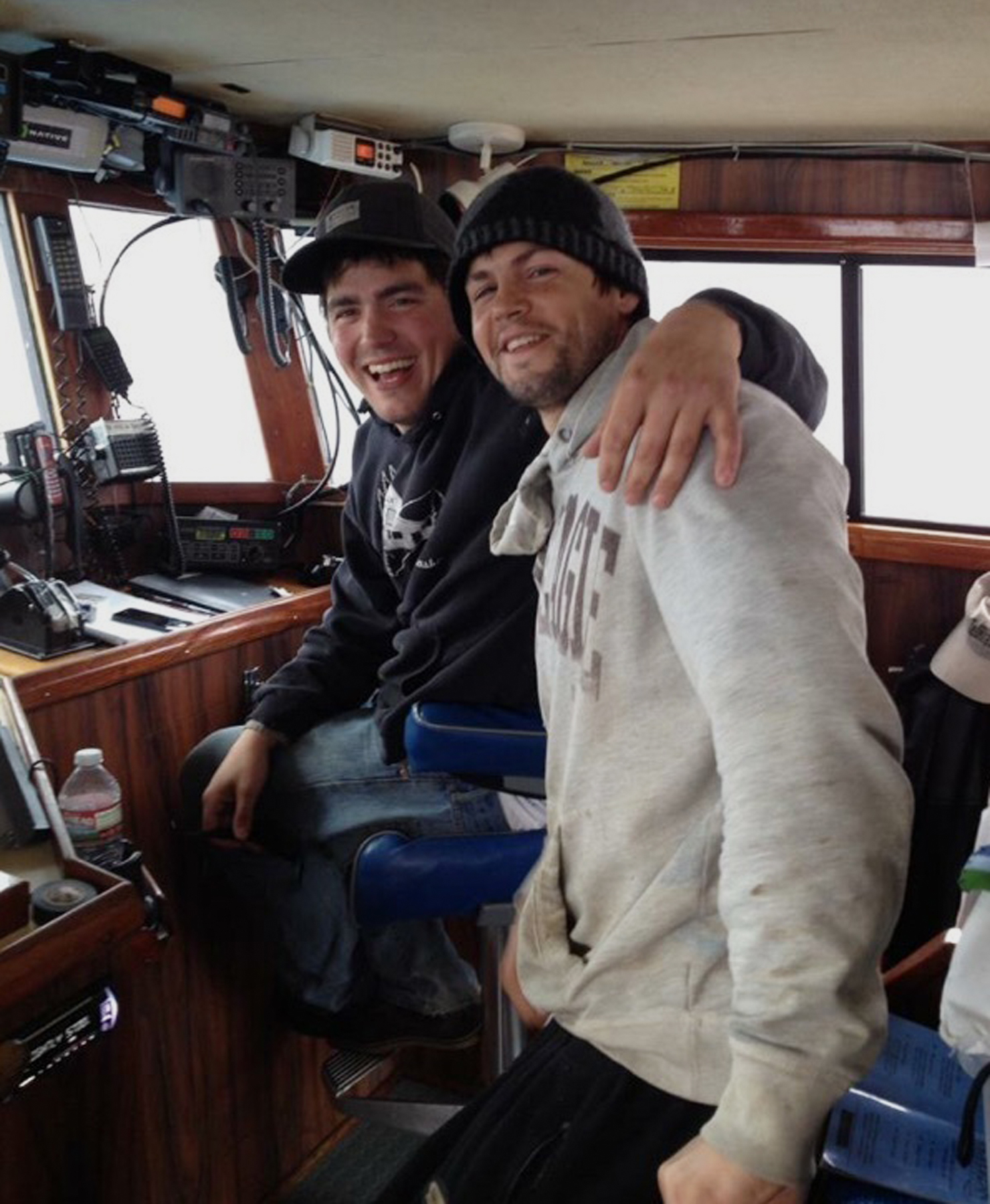 This 2014 photo provided by Dylan Hatfield shows Hatfield, left, and his brother Darrik Seibold in Sand Point, Alaska. Hatfield said his 36-year-old brother was one of six men missing and presumed drowned when a crabbing vessel Destination went missing Saturday, Feb. 11, 2017, near St. George, Alaska. (Courtesy of Dylan Hatfield via AP)